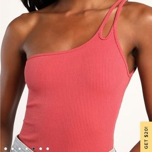 New with tags. Lulus red asymmetrical bodysuit, size XL
